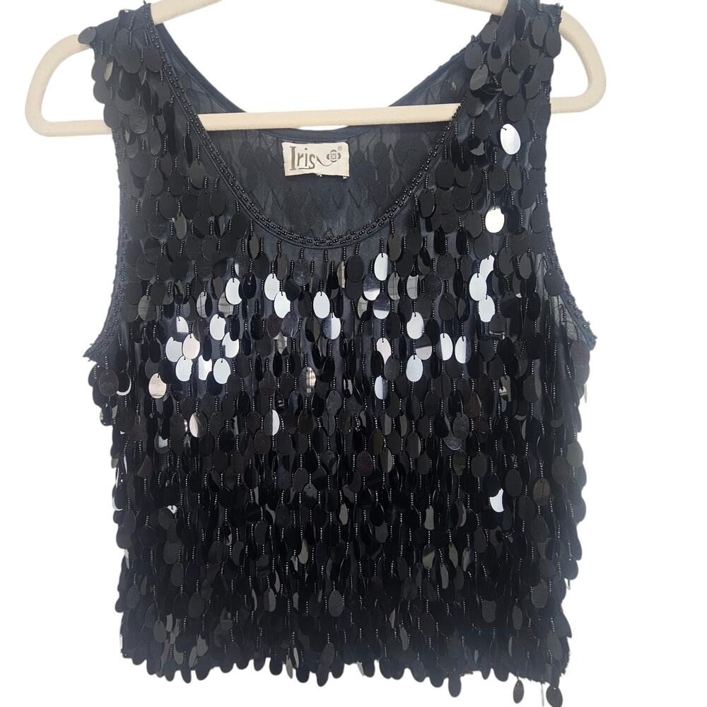 Iris Womens Sequin Tank Top M Beaded Glam Yacht Formal Fundraiser Holiday Party